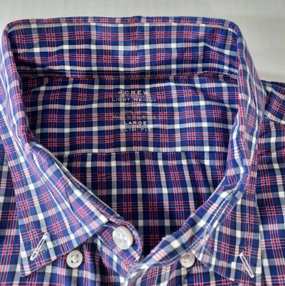 J Crew Slim Fit Lightweight LS Plaid Button Down Shirt Men's Size Large - Picture 3 of 4